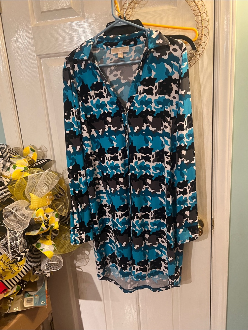 MICHAEL Michael Kors Teal Black White Printed button Front Dress